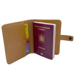 Port Pasaport Tolby Valenti, Maro Cognac din Piele Naturala 14 x 11 x 1 cm