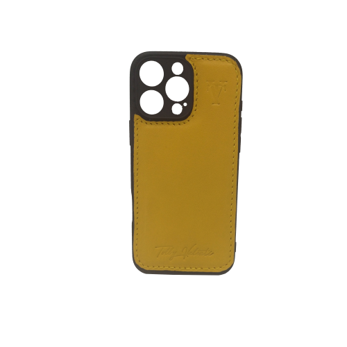 Husa Compatibila Iphone 16 Pro Max, Galben/Negru din Silicon si Piele Naturala