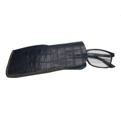 Etui Ochelari Croco Bleumarin din Piele Naturala cu suport pentru laveta 17 x 8 x 2, 5 cm